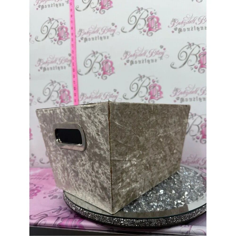 Storage bin shiny metal handles Velvet Fabric Storage Bin - Taupe